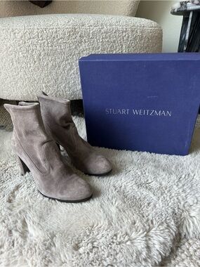 Stuart Weitzman Taupe Suede “Perfection” Ankle Booties